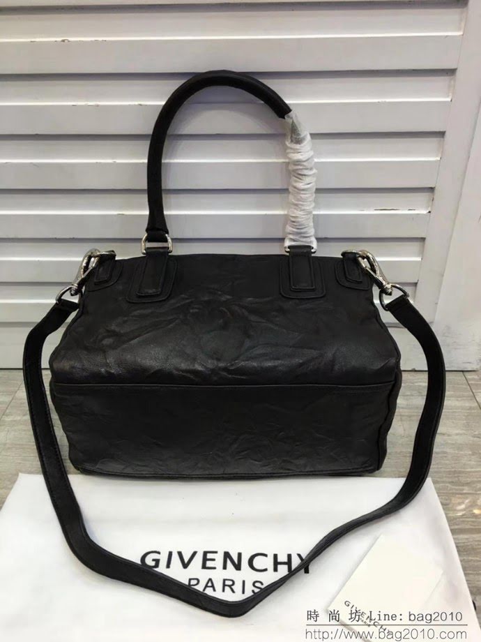 GlVENCHY紀梵希 潘多拉 黑色綿羊皮 銀色五金 100%純棉布 黑色 可手提 肩背  tsg1074